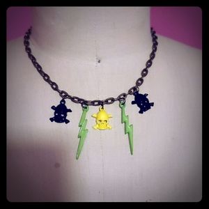 Skull and lighting bolts necklace handmade